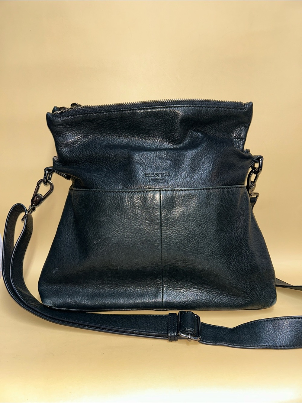 Margot Hobo Black Leather Fold Over Adjustable Shoulder/Crossbody Bag Y2k